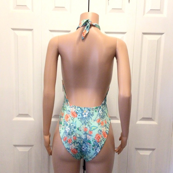 Victorias Secret Butterfly Floral High Neck Wrap One Piece Swimsuit Size Medium - Picture 8 of 11